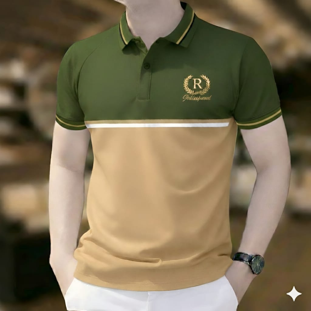 Super Premium PK Cotton Polo Shirt For Men's [R olive/Biscuit]