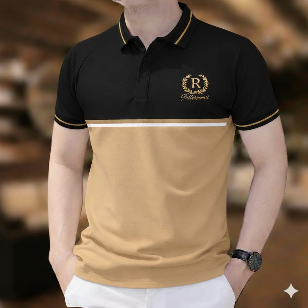 Super Premium PK Cotton Polo Shirt For Men's [R Black/Buscuit]
