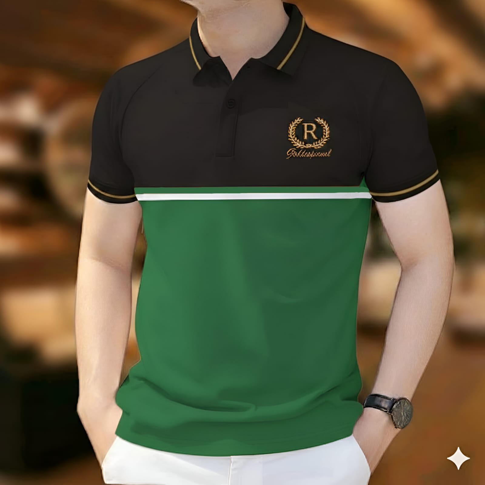 Super Premium PK Cotton Polo Shirt For Men's [R Black/Green]