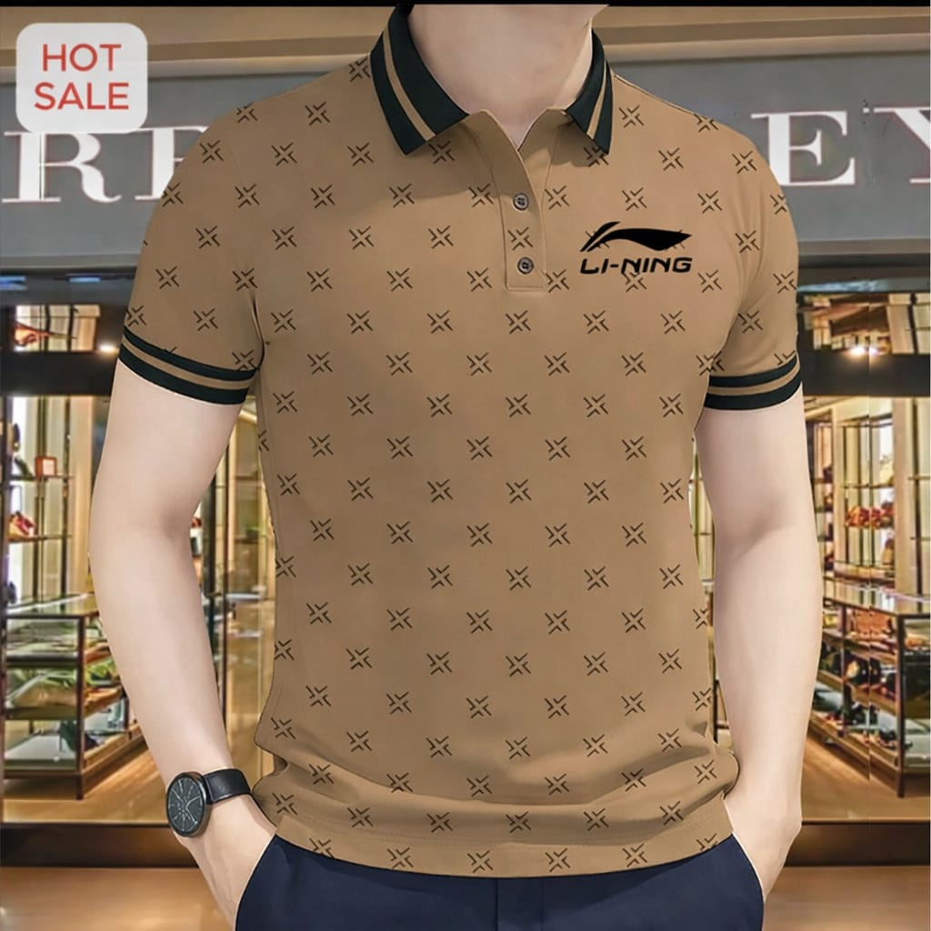 Super Premium PK Cotton Polo Shirt For Men's [ allover print Biscuit ]